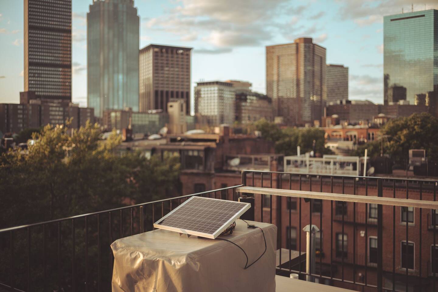 A solar panel sitting on a roofdeck